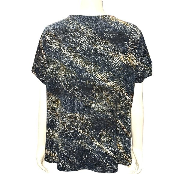 Adrienne Vittadini Metallic Ring Detail Short Sleeve Top In Abstract Print XL - Picture 5 of 12